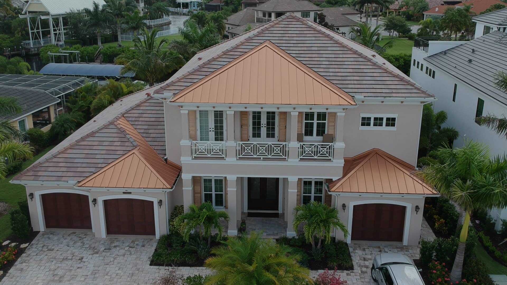 Completed Coastal Residence Copper-Finish Metal Roof in Manatee County, FL