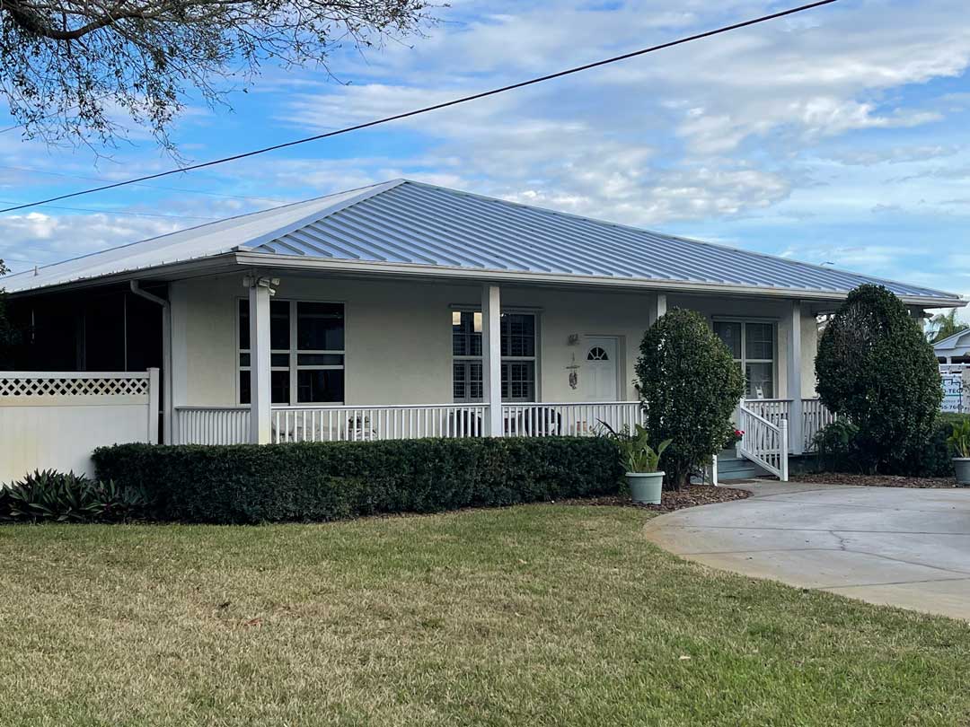 Completed Old Florida Porch Home Mill-Finish Metal Roof in Manatee County, FL