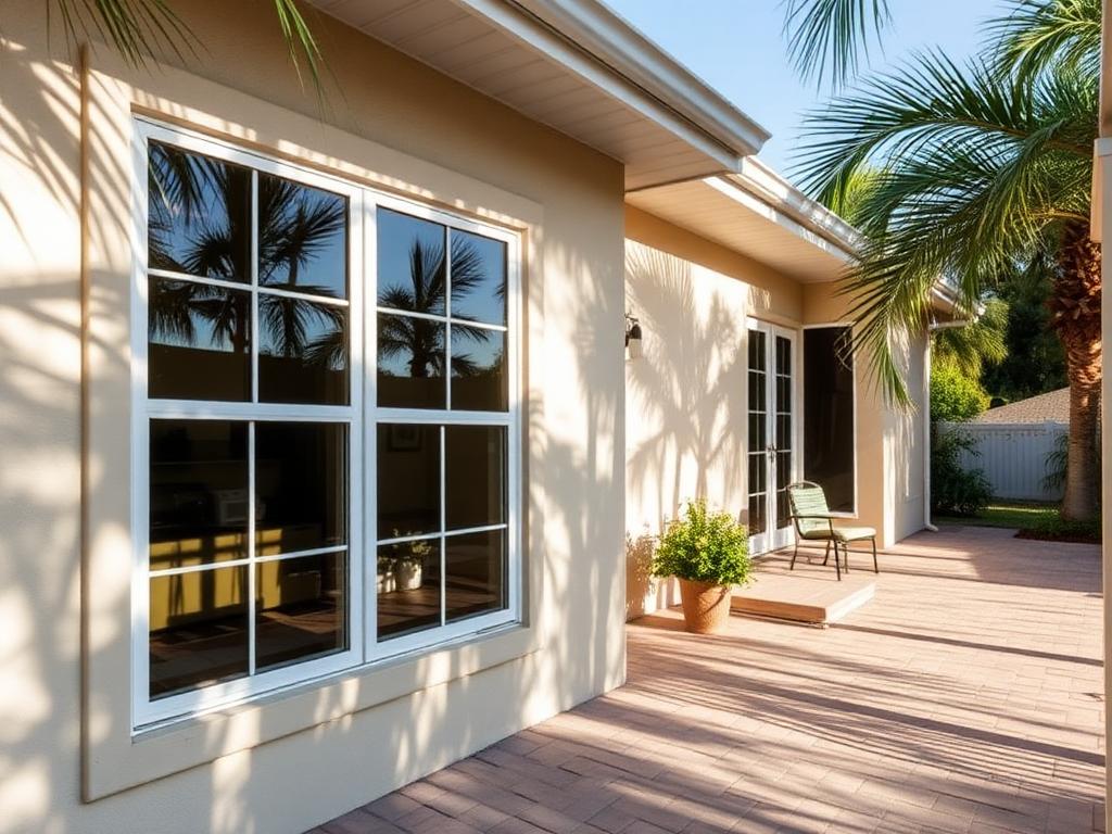 Renovated Florida lanai with new hurricane impact windows